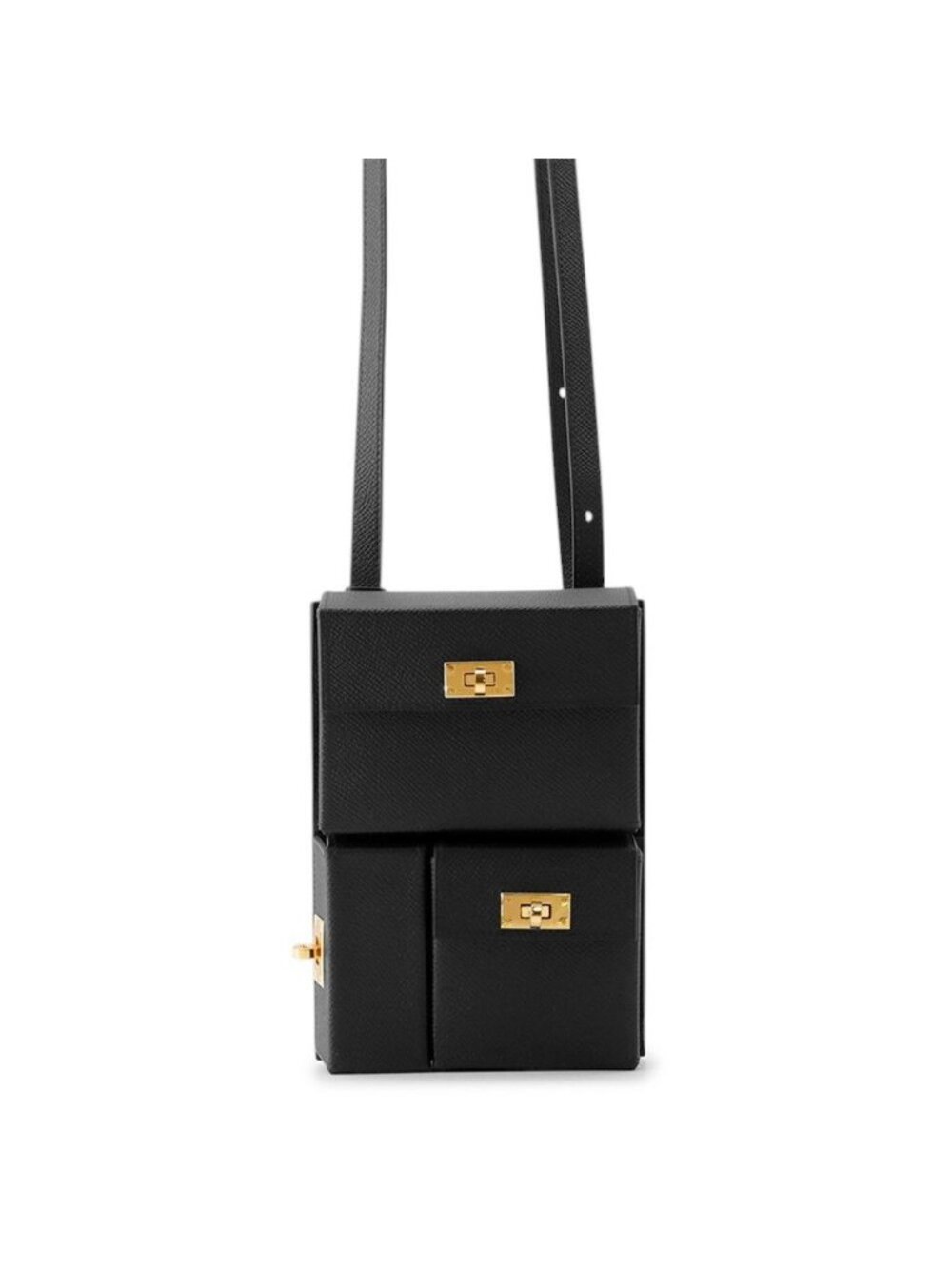 Hermes Shoulder Bag Kelly Multi Pocket Black Gold Epsom